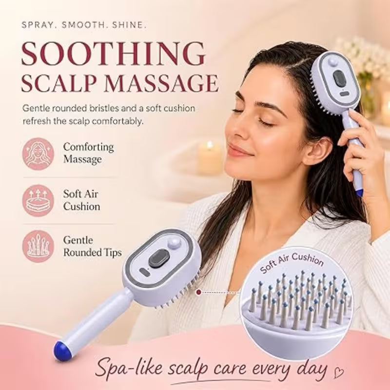 portable nano spray electric massage comb with one click retractable teeth for easy hair removal cushion round tooth scalp massager usb rechargeable hydrating and detangling styling comb suitable for home and pink 4