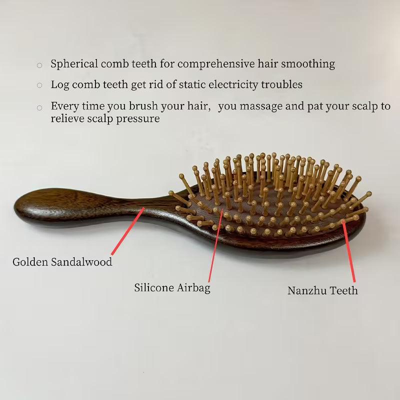 1 2pcs hand carved wooden cushion comb with bamboo teeth oval scalp massage brush suitable for all hair types wooden brush Product details 2
